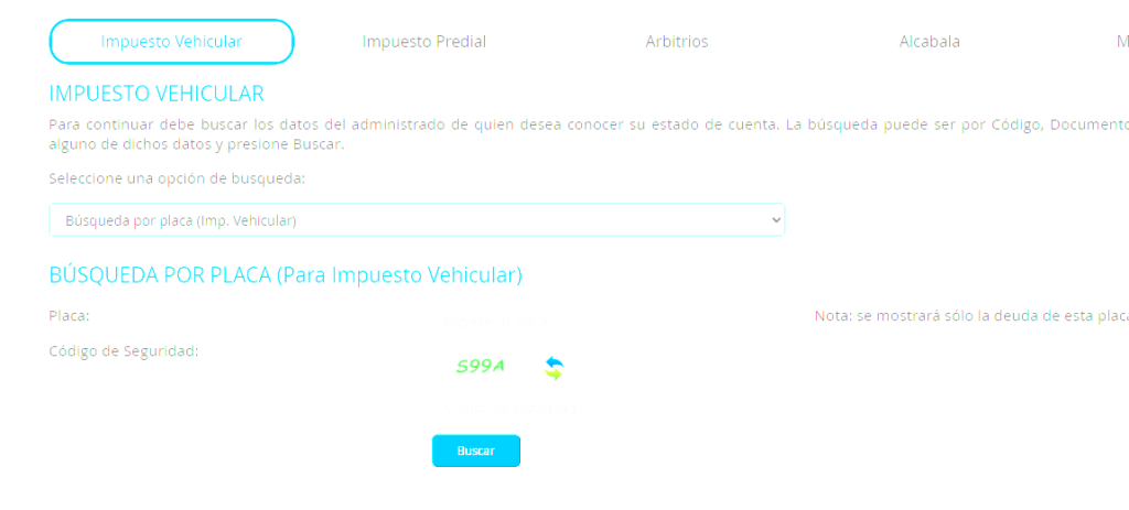 : Consultar deuda de impuesto vehicular por placa en el SAT de Lima